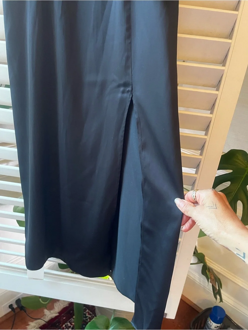 Abercrombie & Fitch Black Satin Spaghetti-Strap Maxi Dress with High Slit